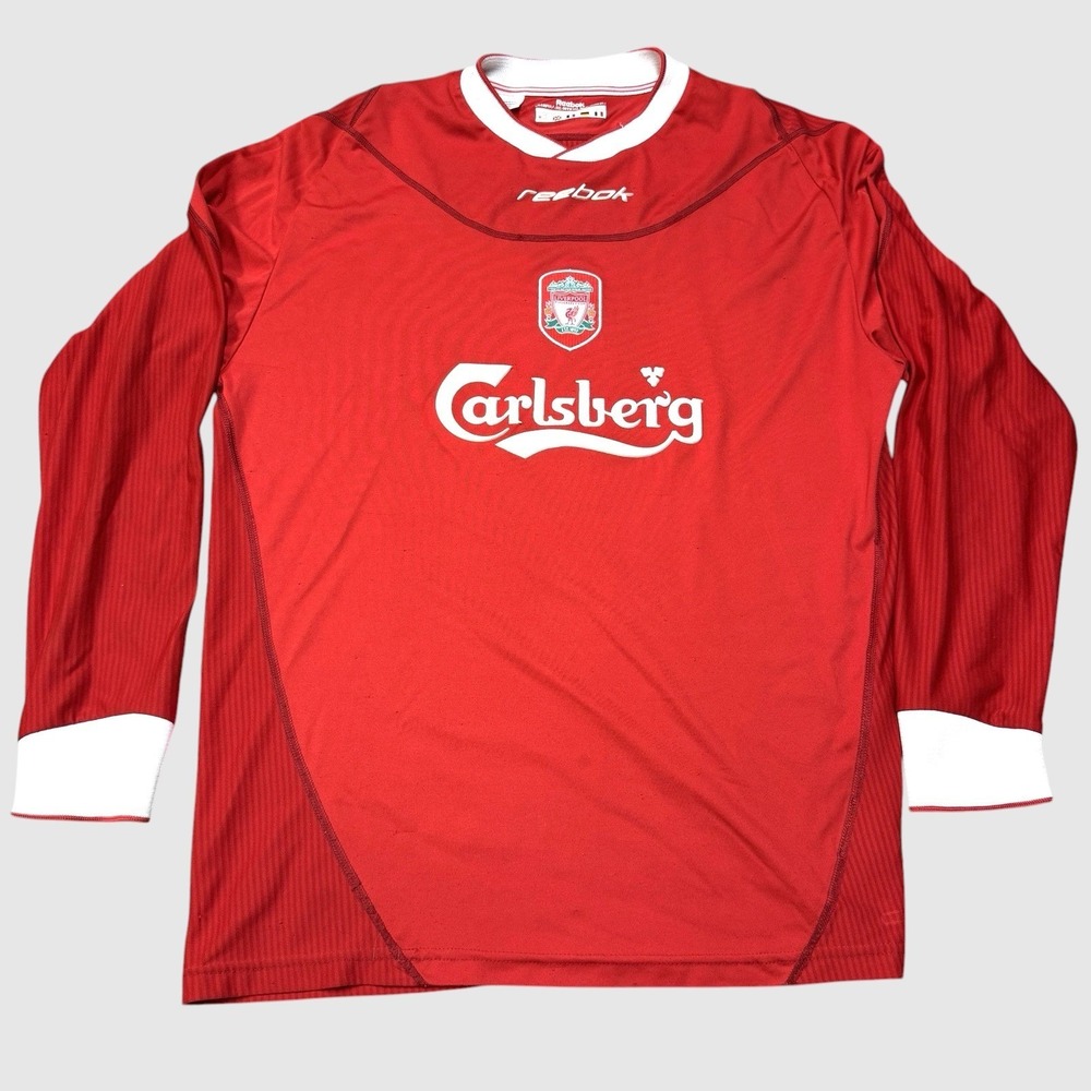 VTG Official Liverpool FC 2002-04 Home Shirt Men XL Reebok Carlsberg Red *FLAW*‎